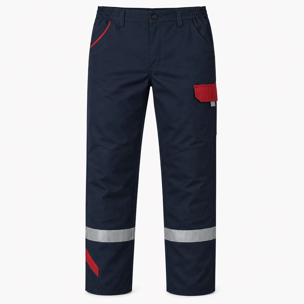 KT-PT-016 Lacivert Kırmızı Detaylı Reflektörlü İş Pantolonu