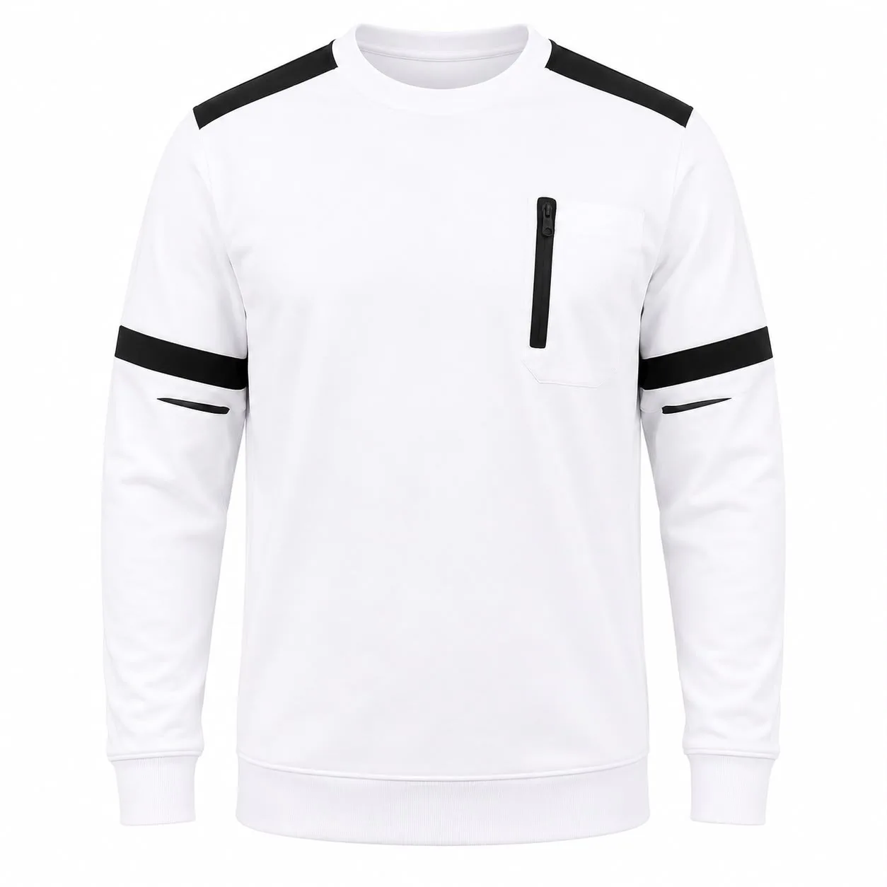 Beyaz Siyah Garnili Cepli Sweatshirt ürün görseli