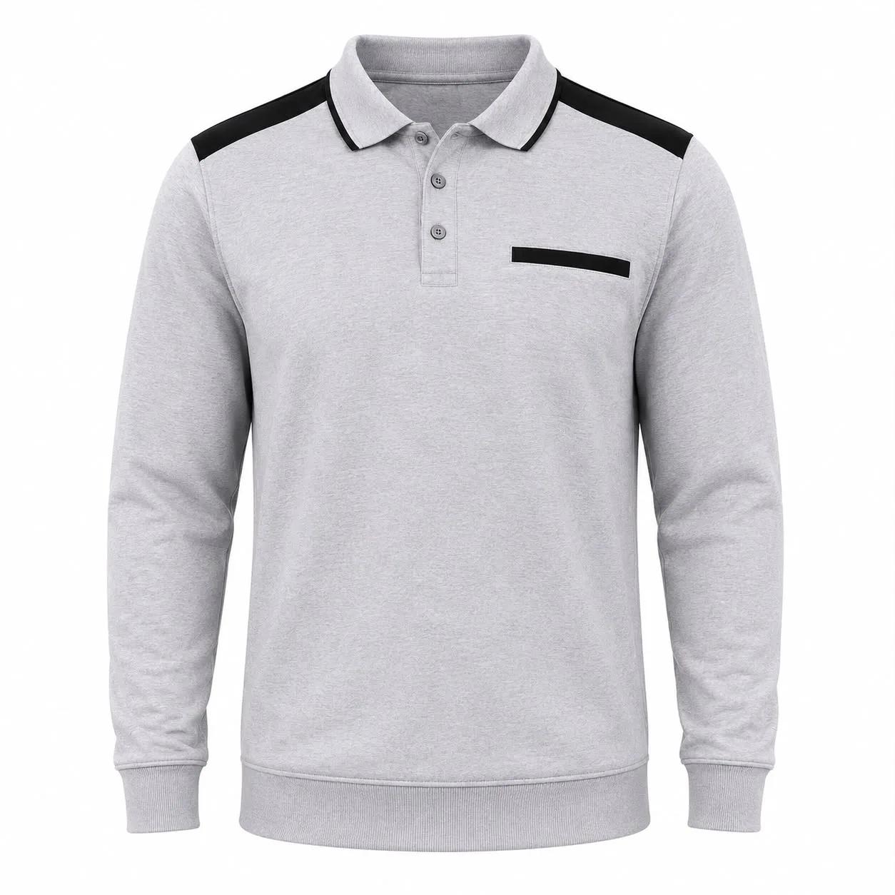 Gri Siyah Garnili Polo Yaka Sweatshirt ürün görseli
