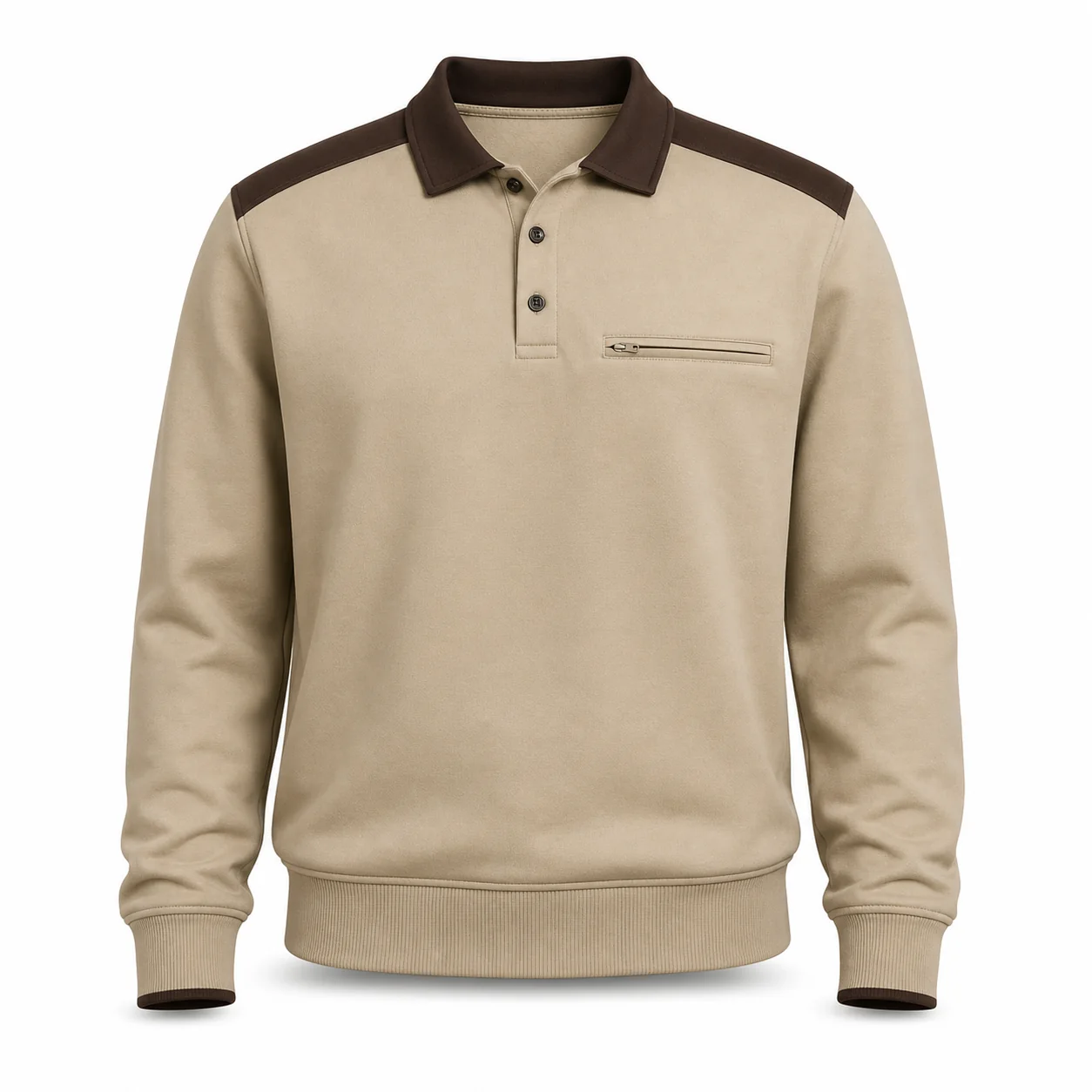 Bej Kahverengi Cepli Polo Yaka Sweatshirt ürün görseli