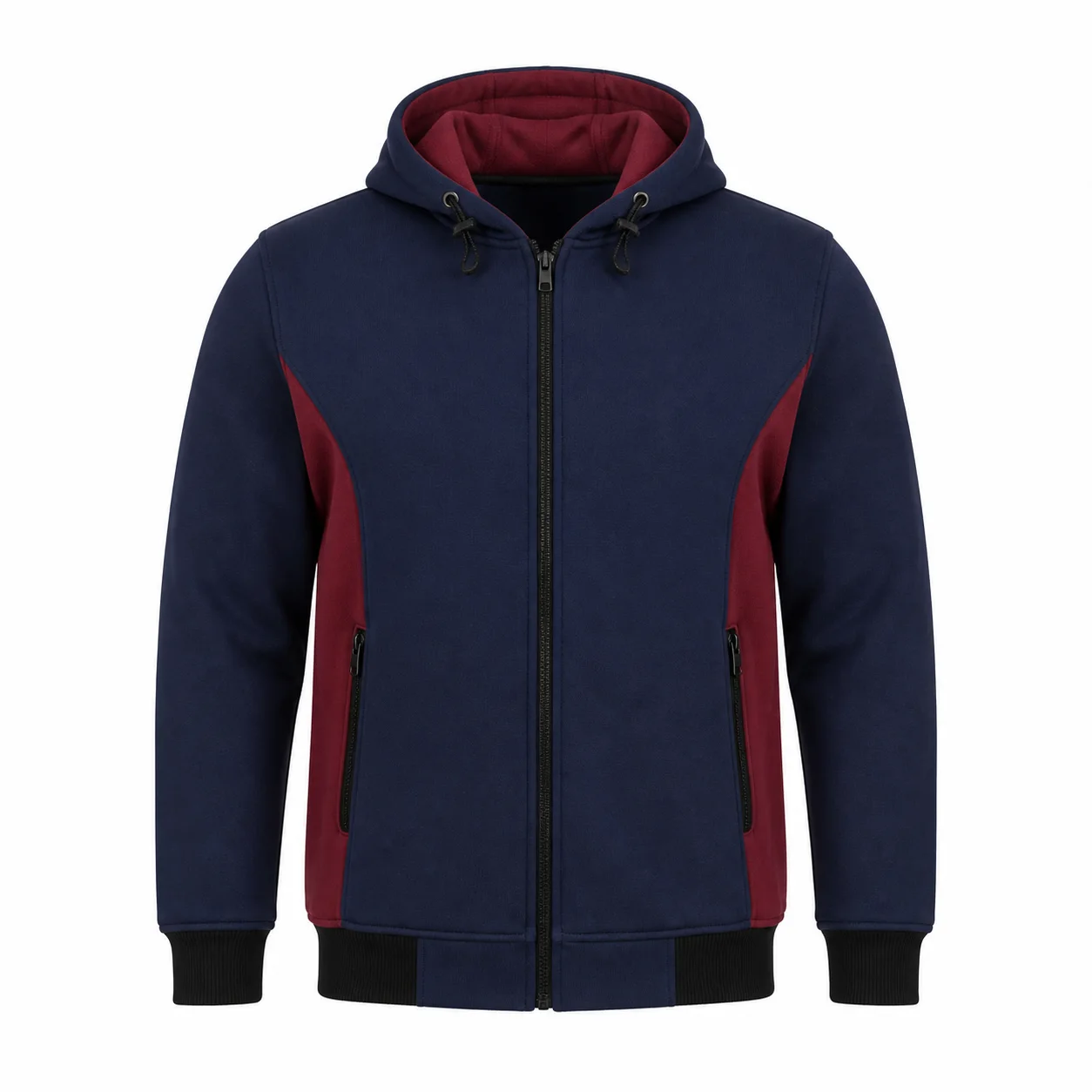 Lacivert Bordo Tam Fermuarlı Kapüşonlu Sweatshirt ürün görseli