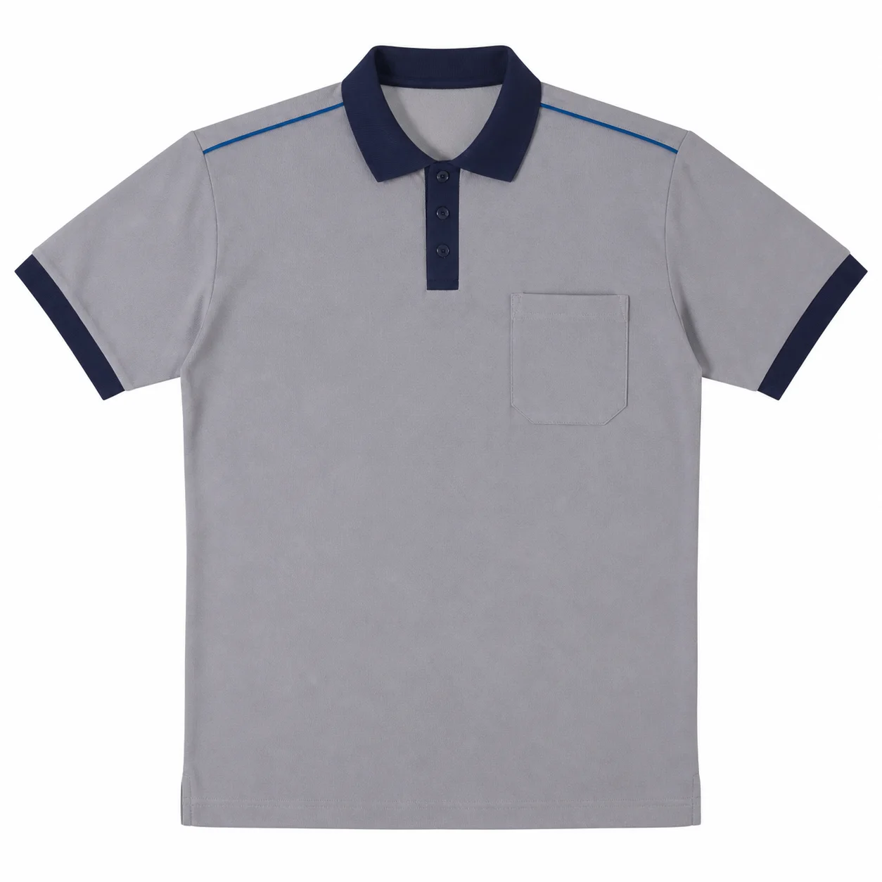KT-TS-039 Taş Gri Lacivert Biyeli Polo İş Tişörtü
