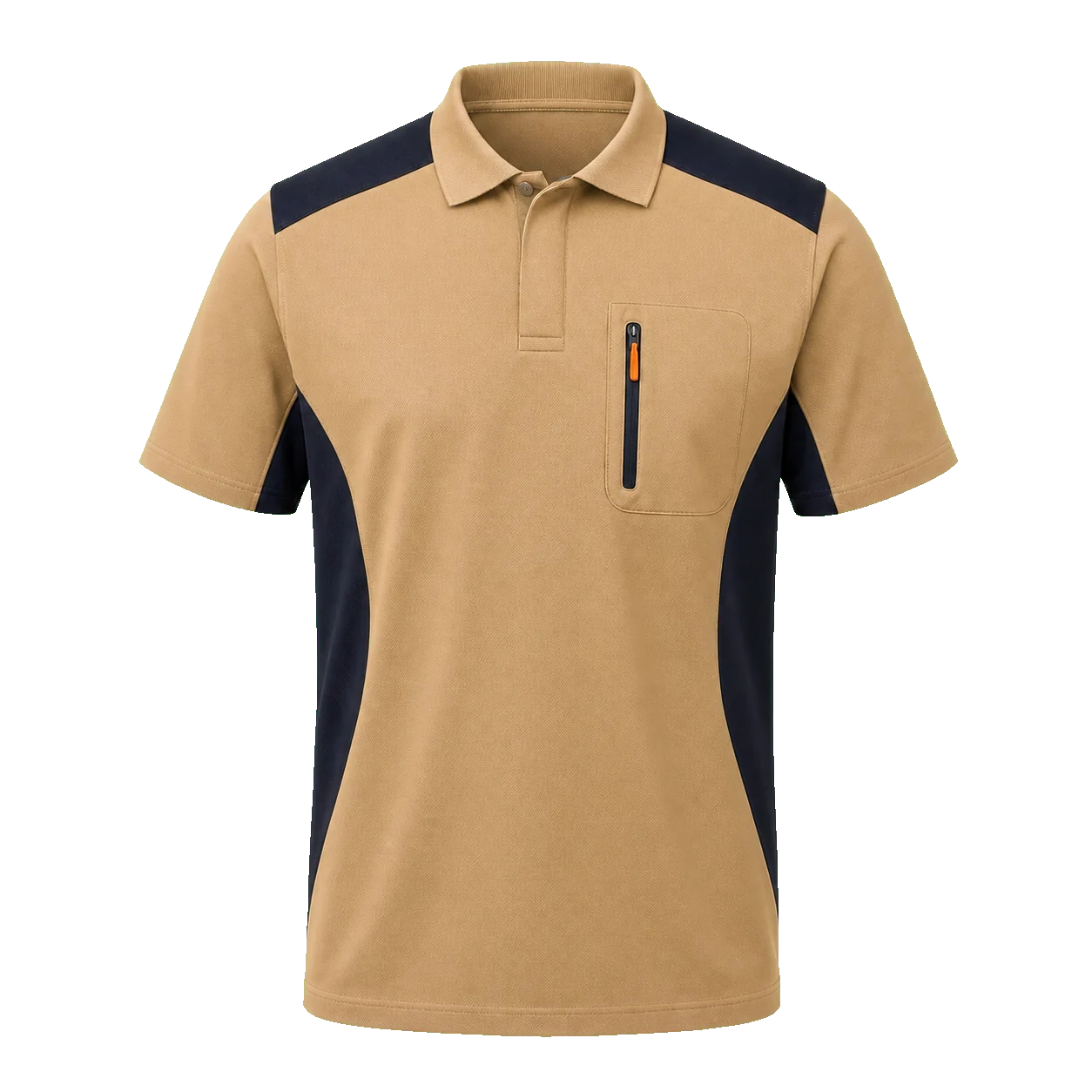 KT-TS-035 bej fermuarlı cepli teknik polo tişört